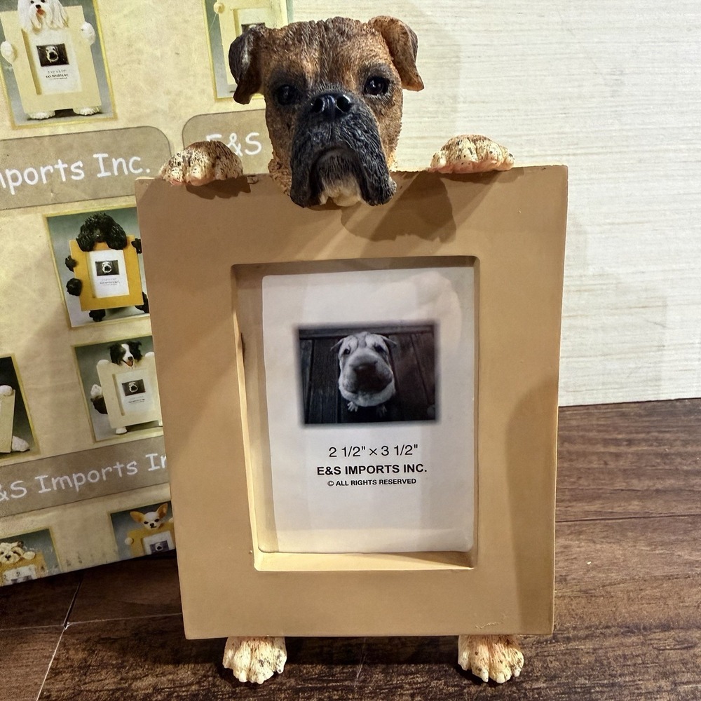 NOS Boxer Brindle 3-D Desk Top Photo Frame For 2"X3" E&S Imports NEW In Box